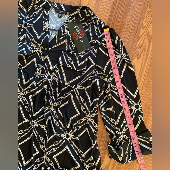 COCOMO 2X Black Beige 3/4 sleeve Plus Size women's Pintuck Blouse tunic - Picture 5 of 11